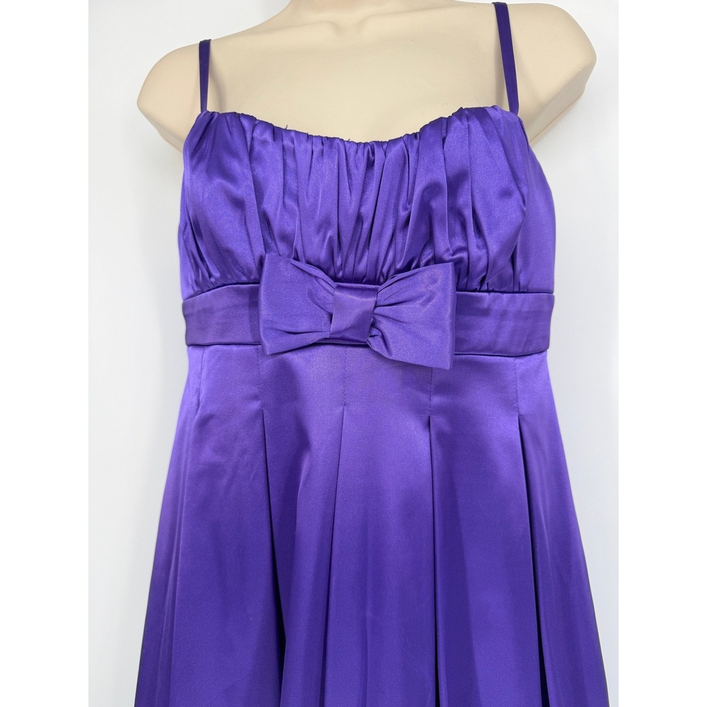 Foxy Purple Satin Babydoll Dress Bow Empire Waist Party Y2K Fairy Sz M - Picture 4 of 14